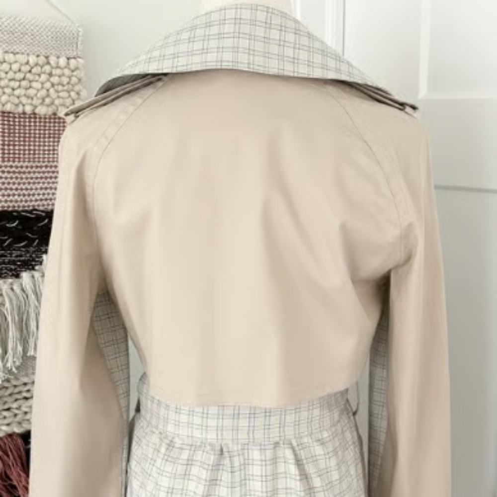 NWT AVEC LES FILLES Women's Mixed Media Plaid Cotton Trench Coat L - Picture 7 of 12